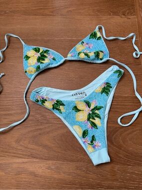 Oceanus Beaded Light Blue Lemons Triangle Bikini